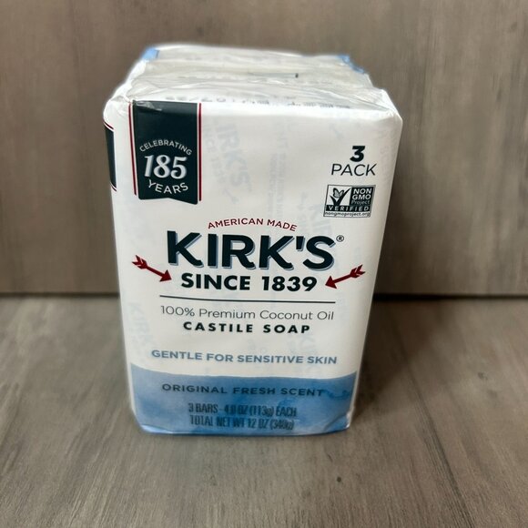 Kirks Original Fresh Scent Castile Soap 3-Pack Sensitive Skin USA Made - Picture 1 of 4